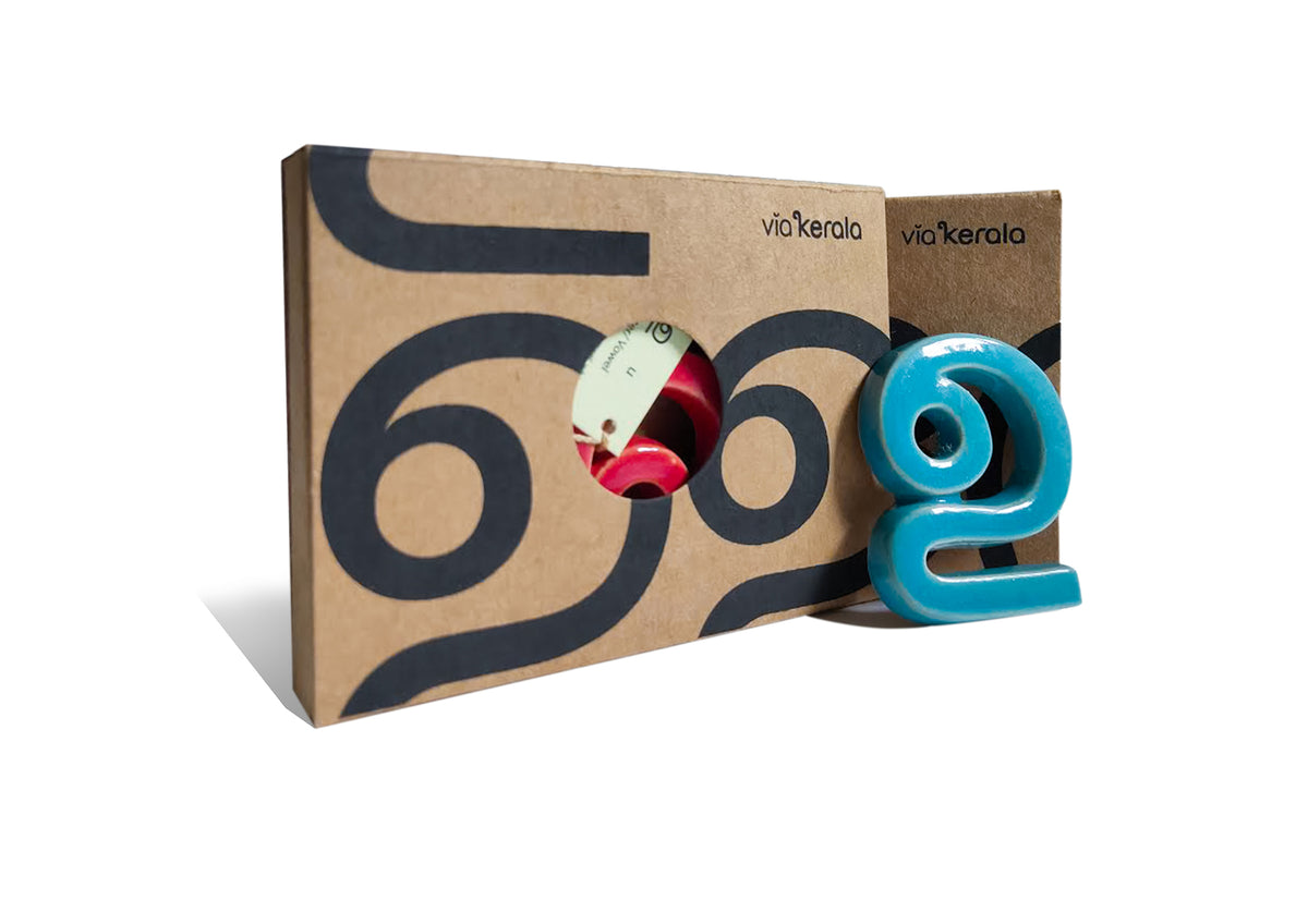 Handmade Ceramic Letters - Malayalam Alphabet Uu - Assorted Colours