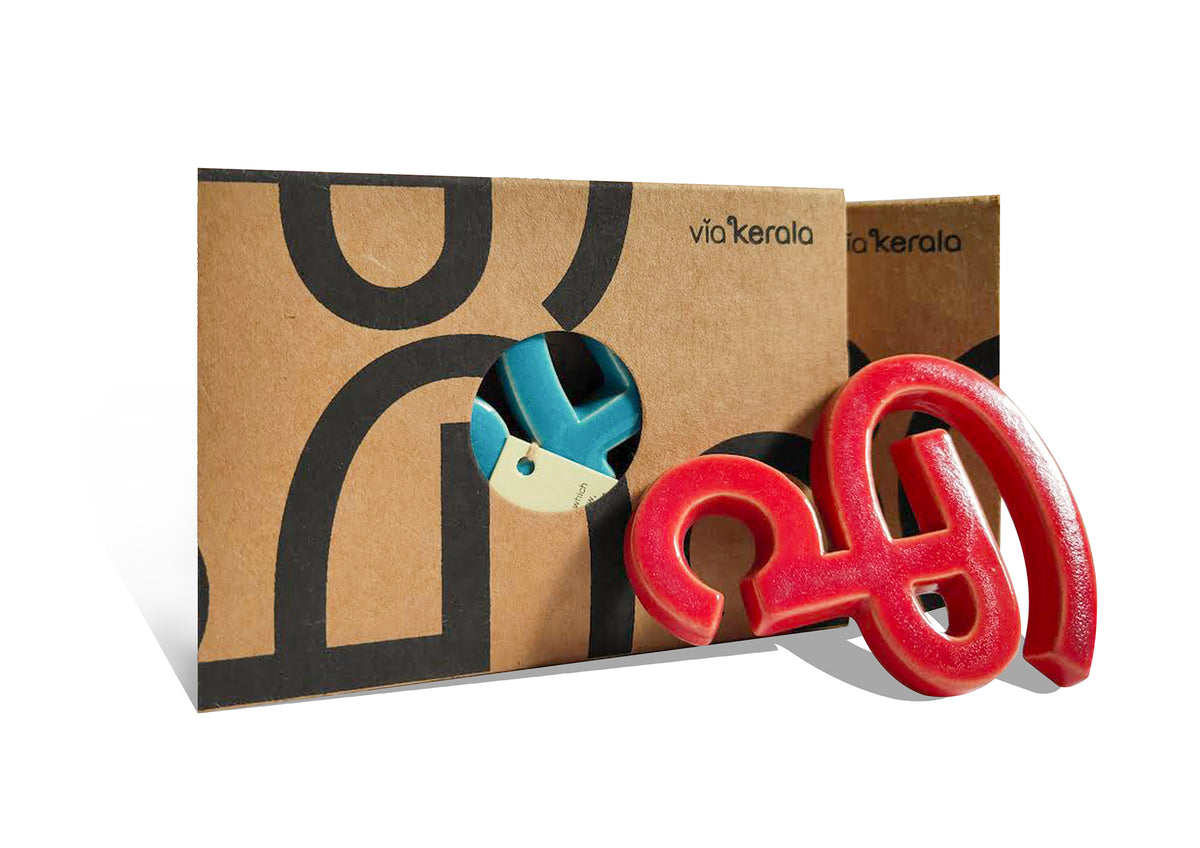 Handmade Ceramic Letters - Malayalam Alphabet Ea - Assorted Colours