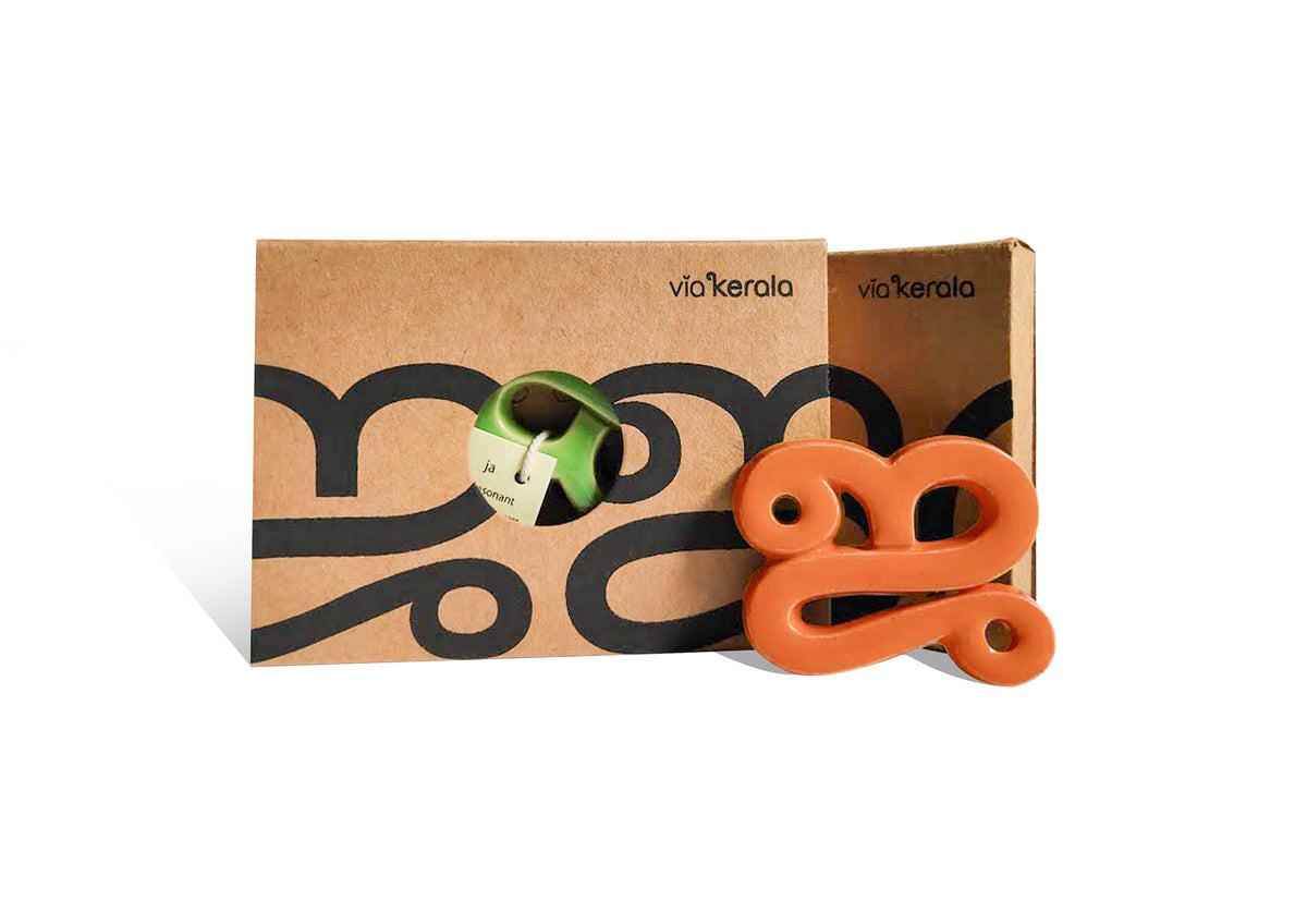 Handmade Ceramic Letters - Malayalam Alphabet Jha - Assorted Colours