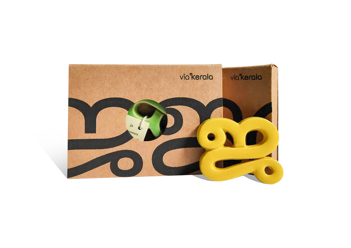 Handmade Ceramic Letters - Malayalam Alphabet Jha - Assorted Colours