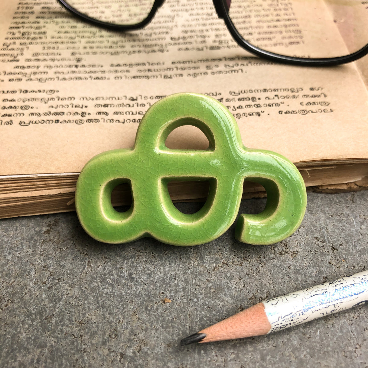 Handmade Ceramic Letters - Malayalam Alphabet Kha - Assorted Colours