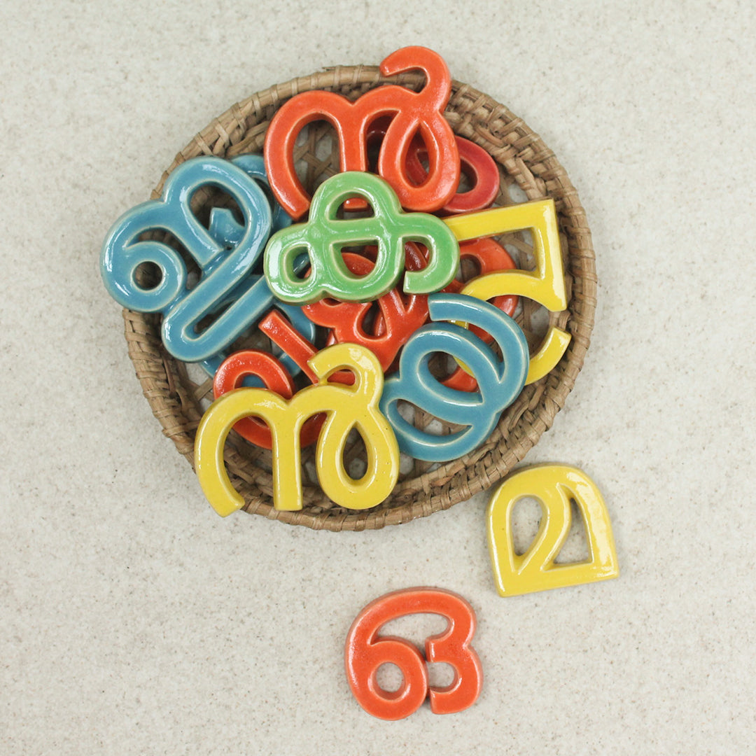Handmade Ceramic Letters - Malayalam Alphabet Dha - Assorted Colours
