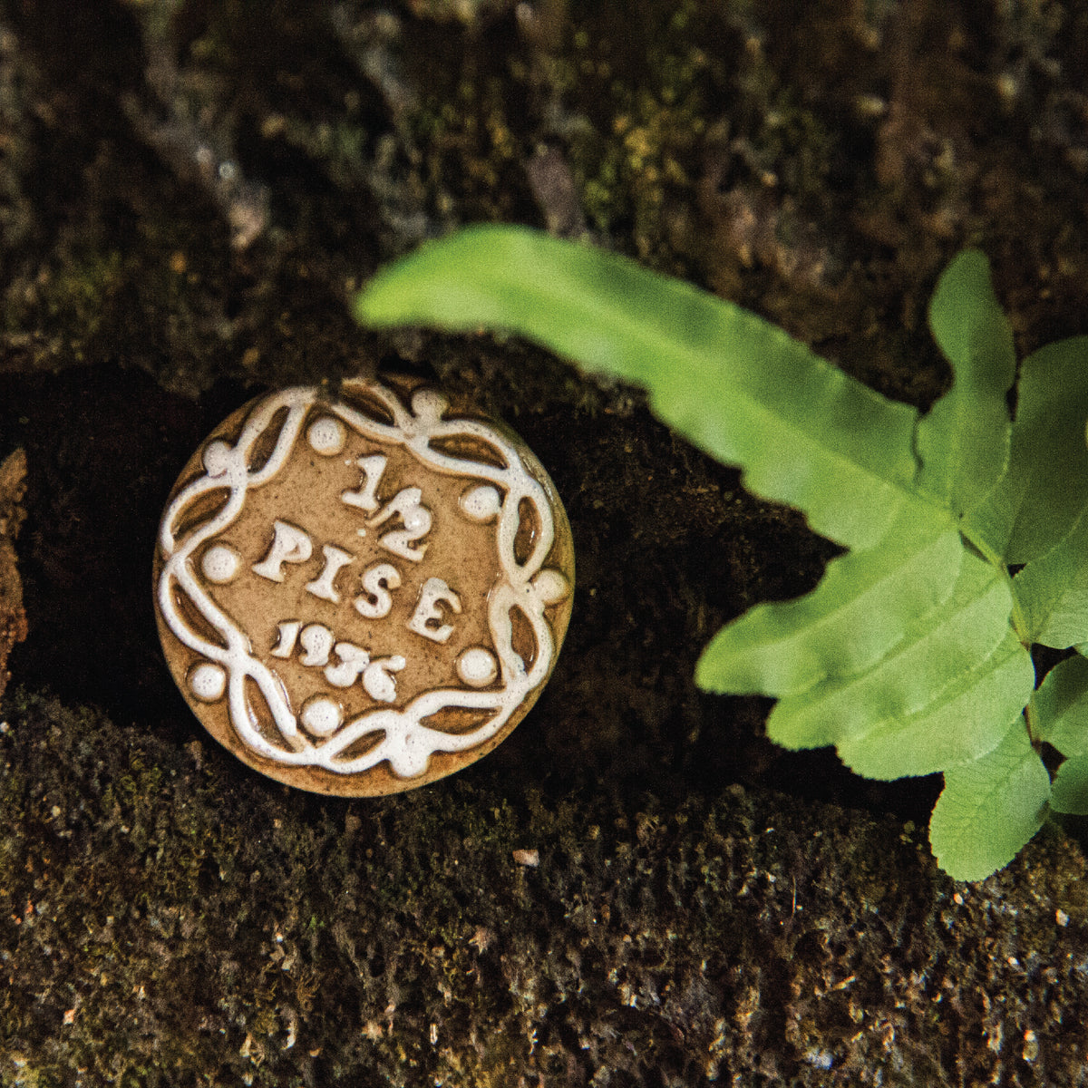 Half Pise 1936 Coin - Handmade Ceramic - Sepia Tones