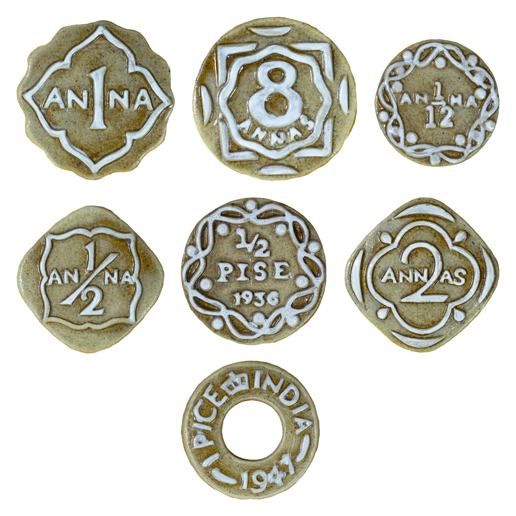 Set of 7 Vintage Anna - Handmade Ceramic Coin - Fridge Magnets