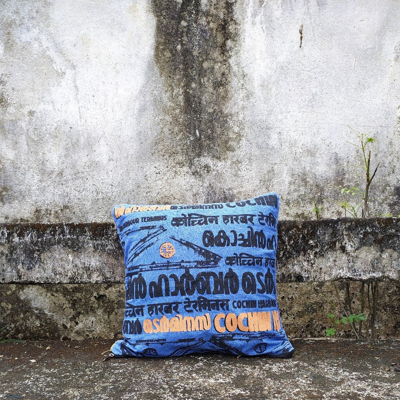Cochin Harbour Terminus - Hand Printed Cushion Cover