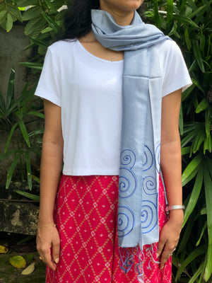 Hand Embroidered Staple Tussar Scarf