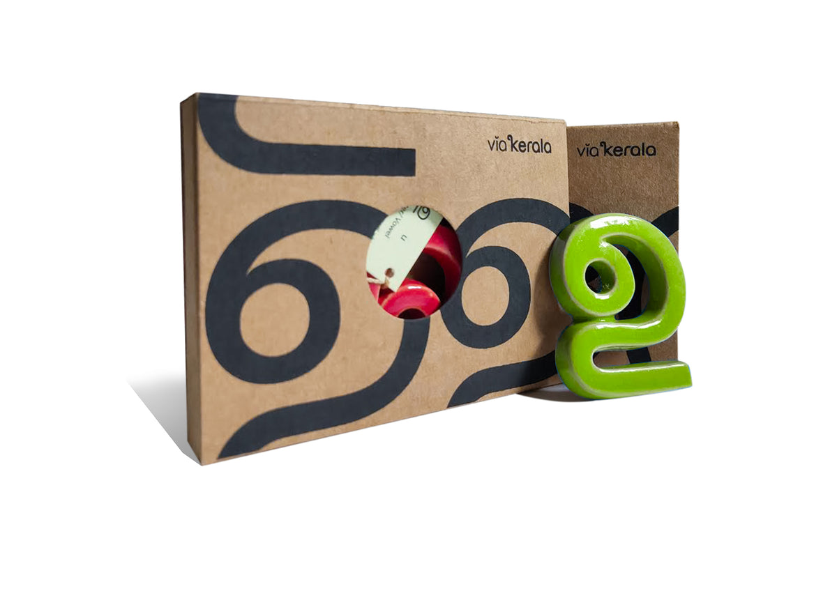 Handmade Ceramic Letters - Malayalam Alphabet Uu - Assorted Colours