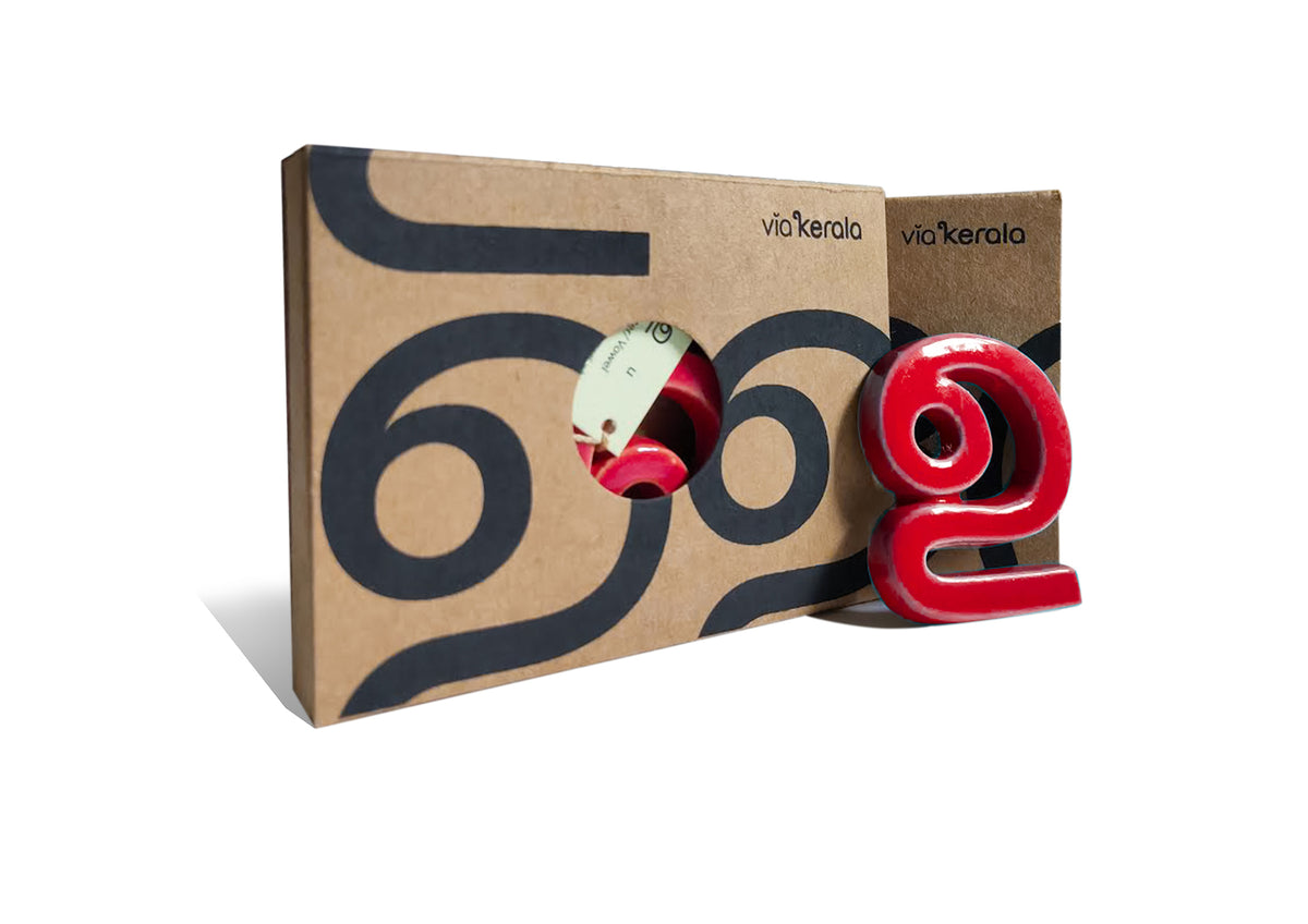 Handmade Ceramic Letters - Malayalam Alphabet Uu - Assorted Colours