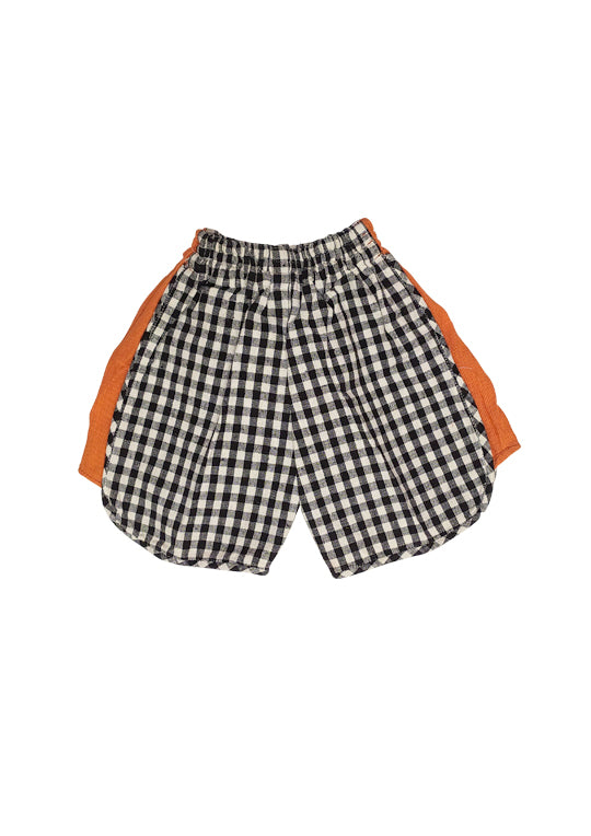 Black & White Checked Kids Shorts with colored side pannel.