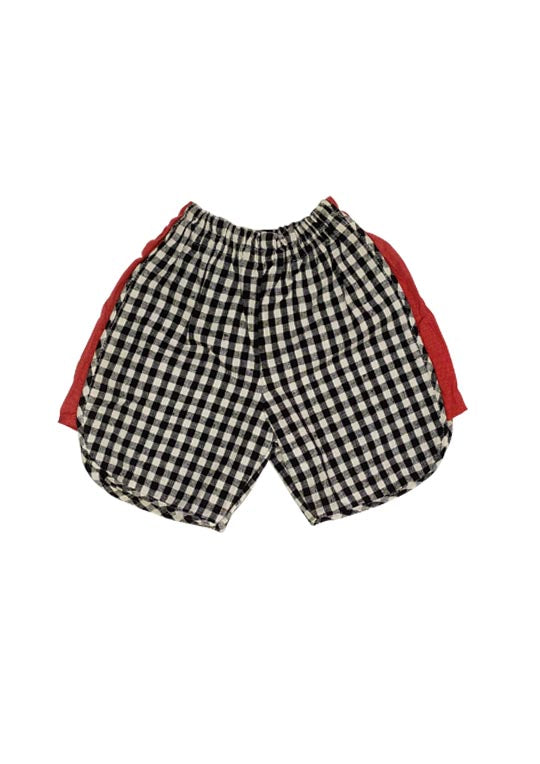 Black & White Checked Kids Shorts with colored side pannel.