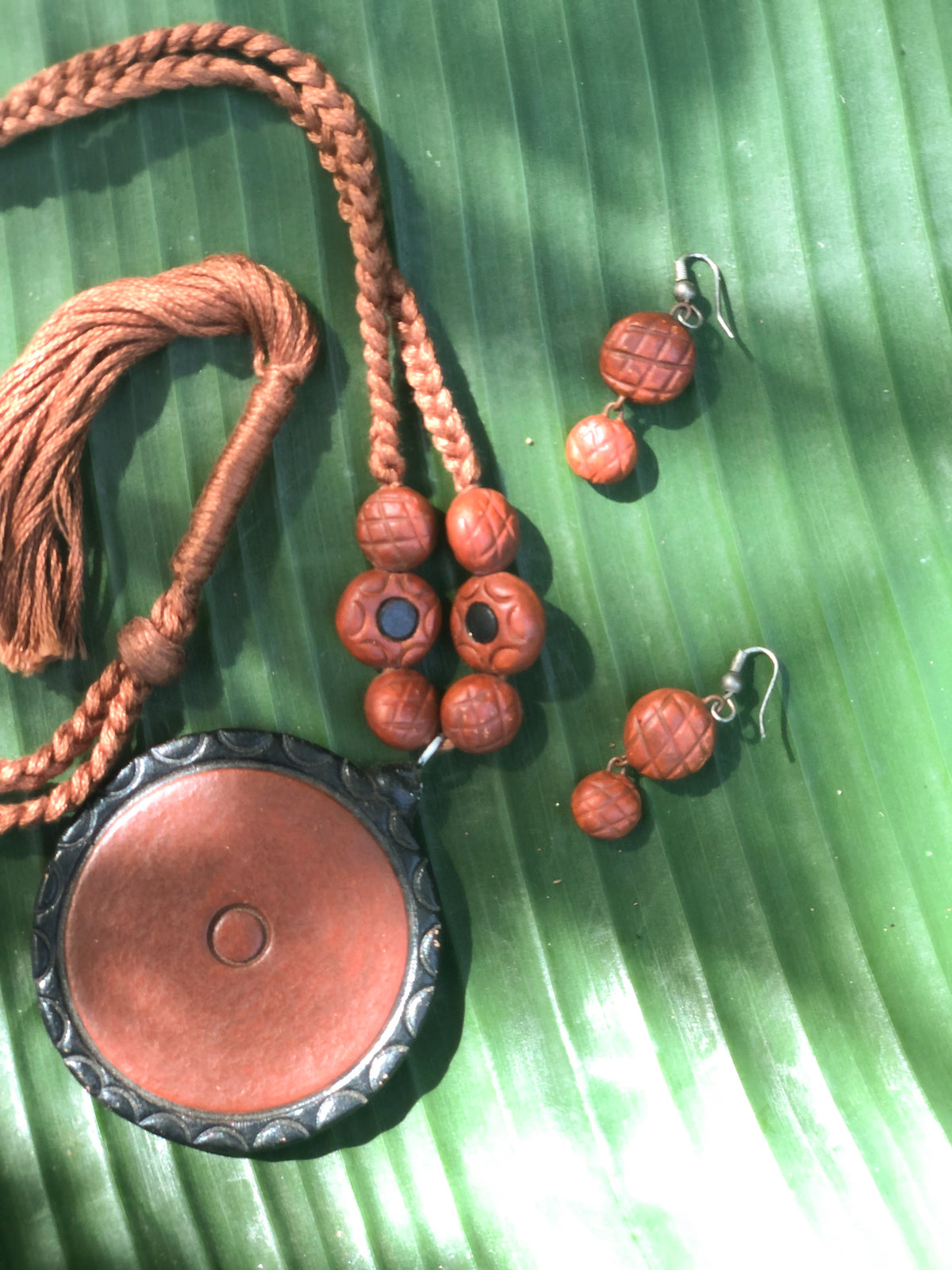 Earthy Terracotta and Thread Breaded Necklace Set