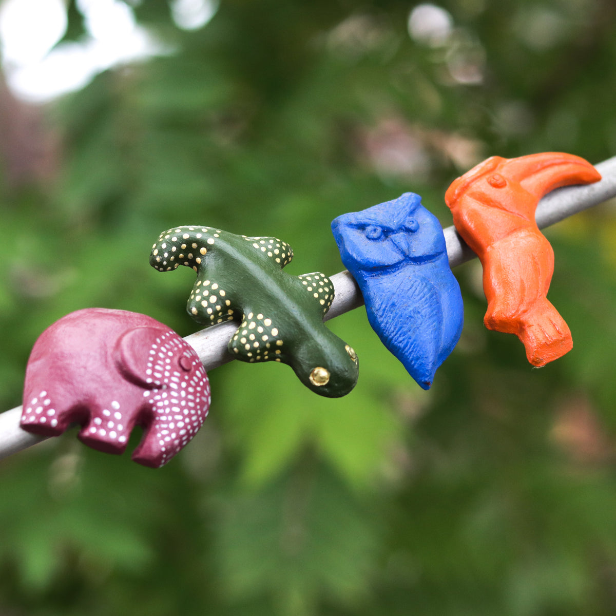 Combination of 4 - Terracotta Fridge Magnet - Elephant, Lizard, Owl, Hornbill