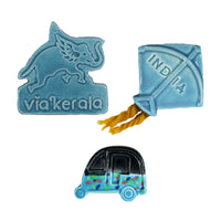 Set of 3 Ceramic Fridge Magnets - Auto, Kite, Flying Elephant