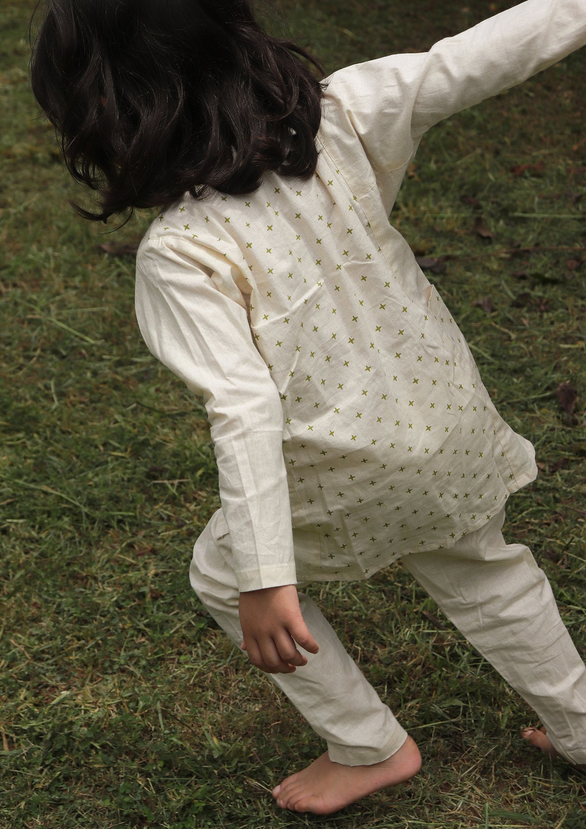 Festive Kerala Kalidar Kurta — Unisex Happy Hatch Print in Orange and green