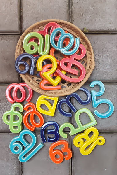 Handmade Ceramic Letters - Malayalam Alphabet Ha - Assorted Colours