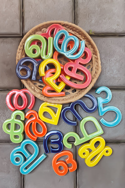 Handmade Ceramic Letters - Malayalam Alphabet In - Assorted Colours